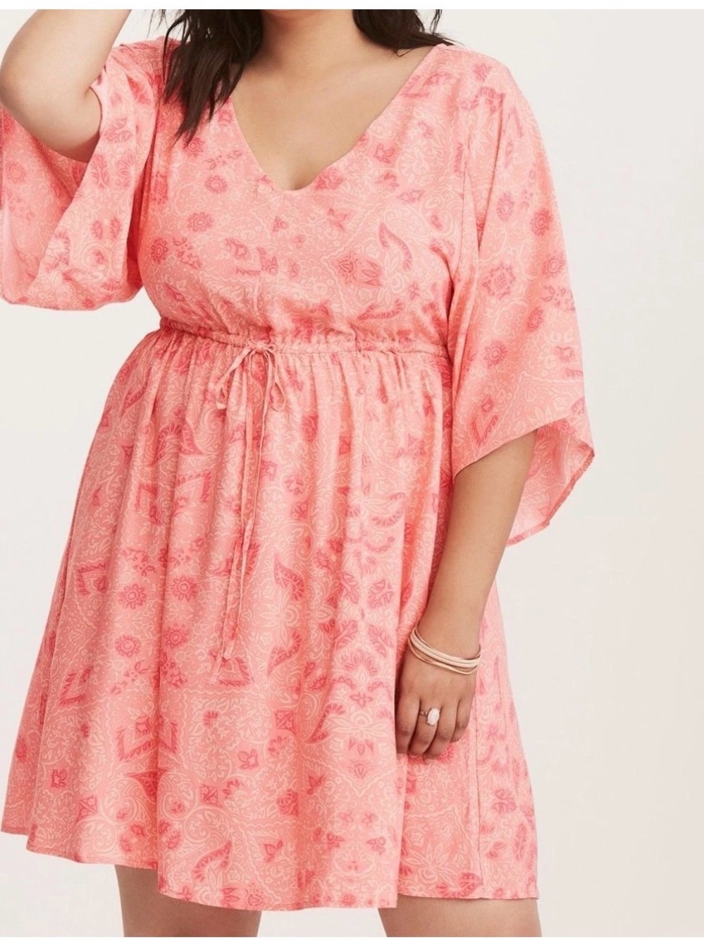 Torrid | Floral Print Challis Lattice Back Pink Paisley Tie-Waist Dress Size 0X